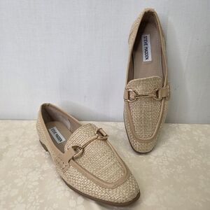 Steve Madden Carrine Tan Raffia Horsebit Loafers - Size 7M